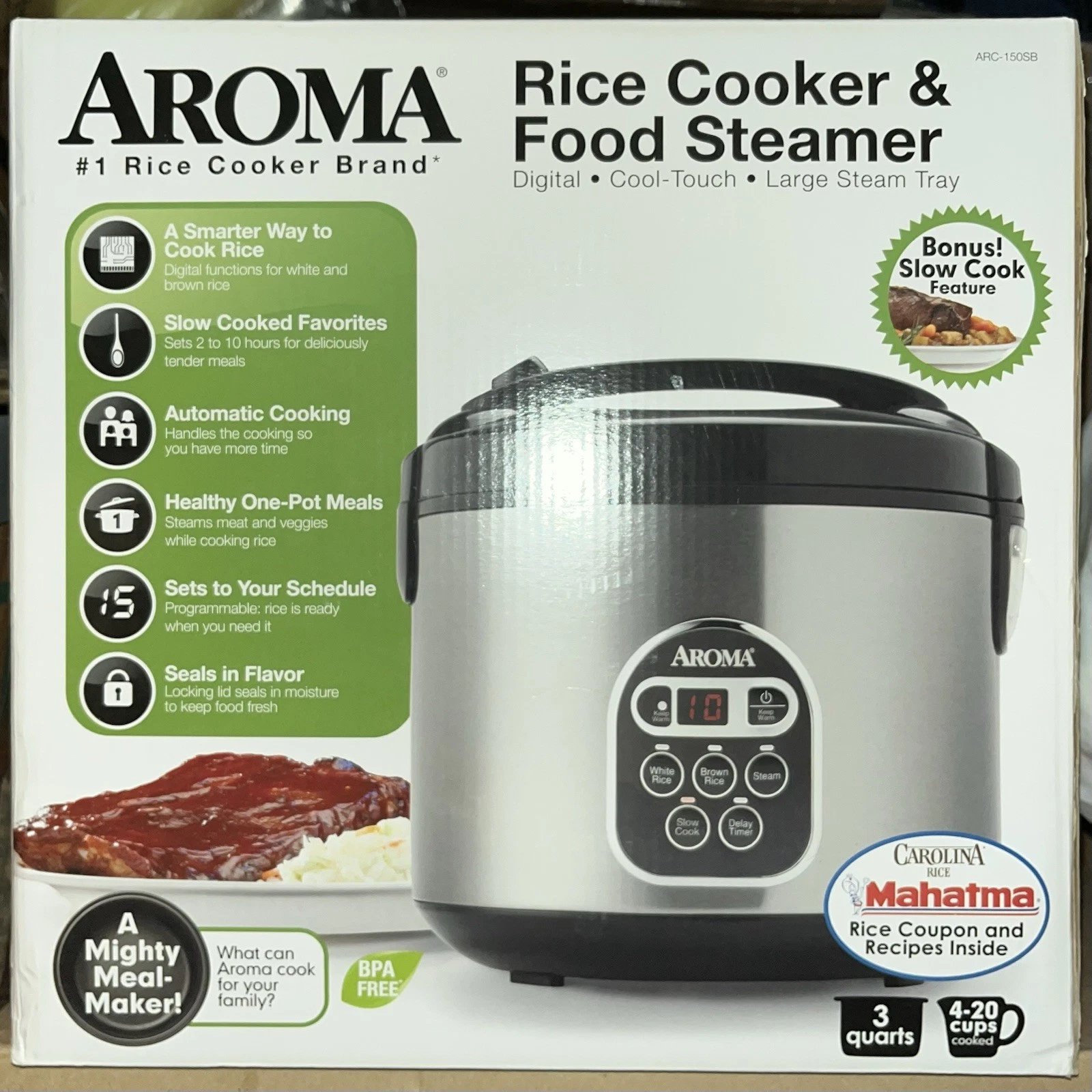 AROMA 3-Quart Rice Cooker and Food Steamer