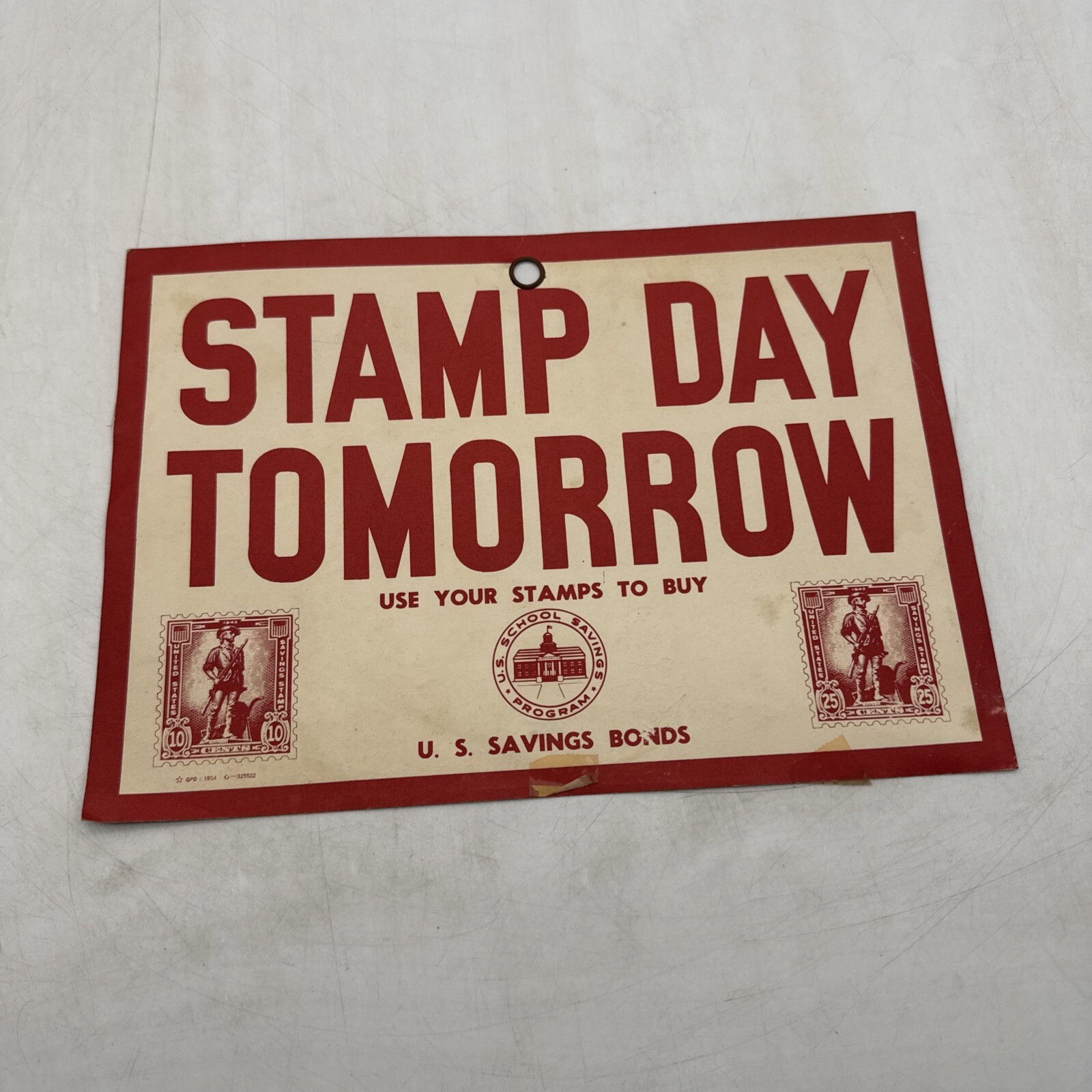 Program Us Savings Bonds Stamp Day Tomorrow Card Sign 1954 Us School Saving