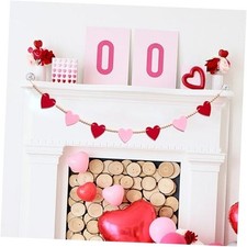 Valentines Day Decorations, Red Pink Felt Heart Wood Beads Garland for