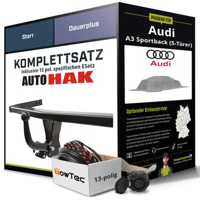 Für AUDI A3 Sportback (5-Türer) Typ 8P Anhängerkupplung starr +eSatz 13pol 08-13