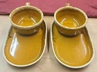 Set Of 2 Vintage Hull Pottery Butterscotch Drip Soup Bowl Sandwich Snack Trays