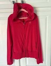 American Eagle Women's Medium Dark Pink Full Zip Pockets Hoodie EUC