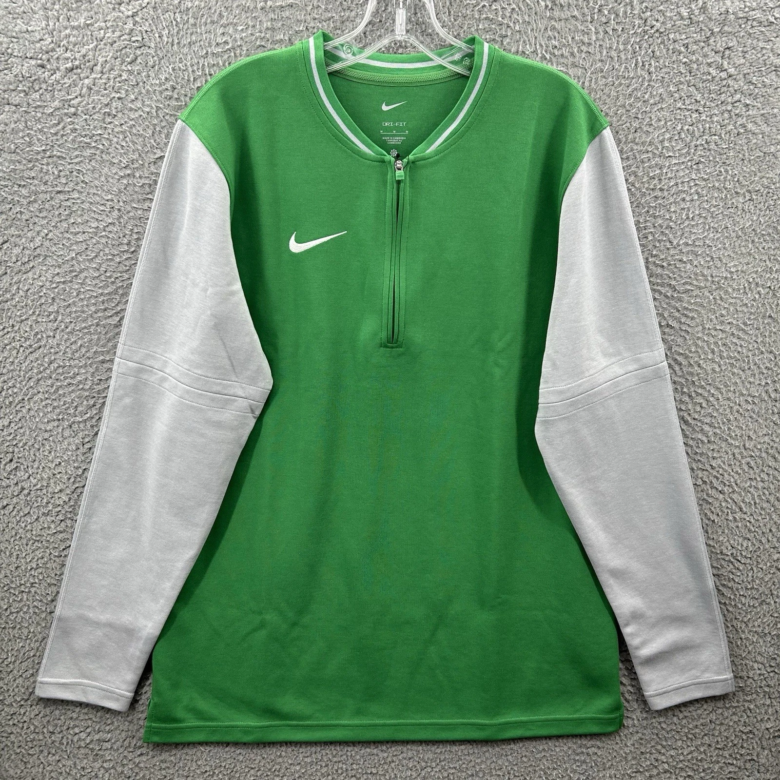 Nike Shirt Mens Medium Green Gray Dri Fit 1/2 Zip Top Raglan Long Sleeve Adult M