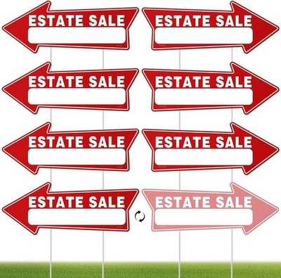 7 PC Estate Sale Signs, 17'' x 6'', Estate Sale Signs with Stakes Double Sided