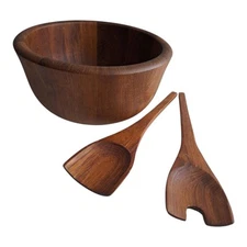 VTG 1980s Dansk Jens Quistgaard Design Staved Teak Salad Bowl & Servers Set 