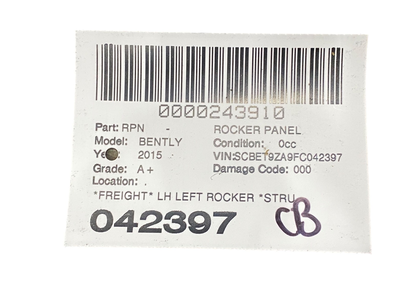 2013-2019 BENTLEY FLYING SPUR 4W 223B OEM LH LEFT ROCKER *STRUCTURE CUT*