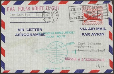 1957 FFC First Flight Pan American Airways Polar Route Los Angeles CA to London