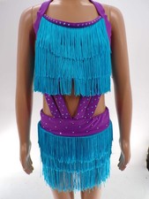 Dance Costume Small Adult Turquoise Weissman Jazz Tap Rhinestones Fringe