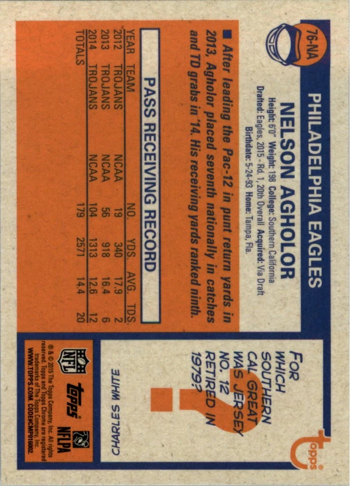 2015 Topps Chrome 1976 #76NA Nelson Agholor - FB - Image 2 of 2