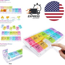 Large Pill Organizer AM PM 7 Day with Push Button Easy Open Dust Proof Design