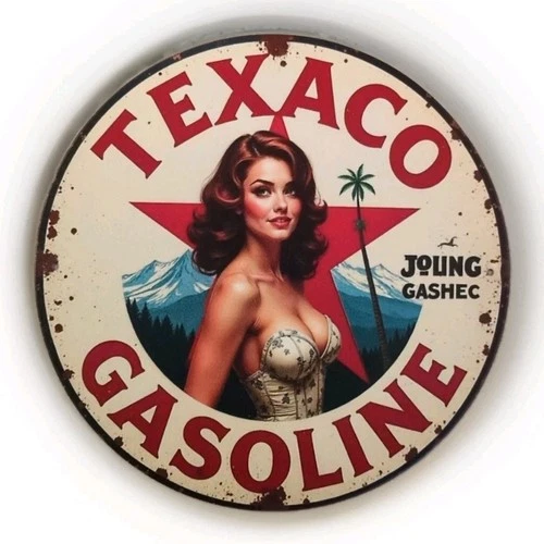Vintage Old Style Texaco Gasoline Metal Sign PLATE GAS STATION OIL 8" x 8"