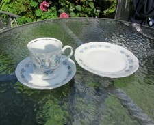 Mitterteich Bavaria Germany Porcelain Trio Cup Saucer and Side Plate Silver Rims