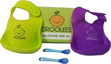 2 Pack Silicone Bibs Baby Toddler Bib Catcher Soft Adjustable Gift Set Utensils