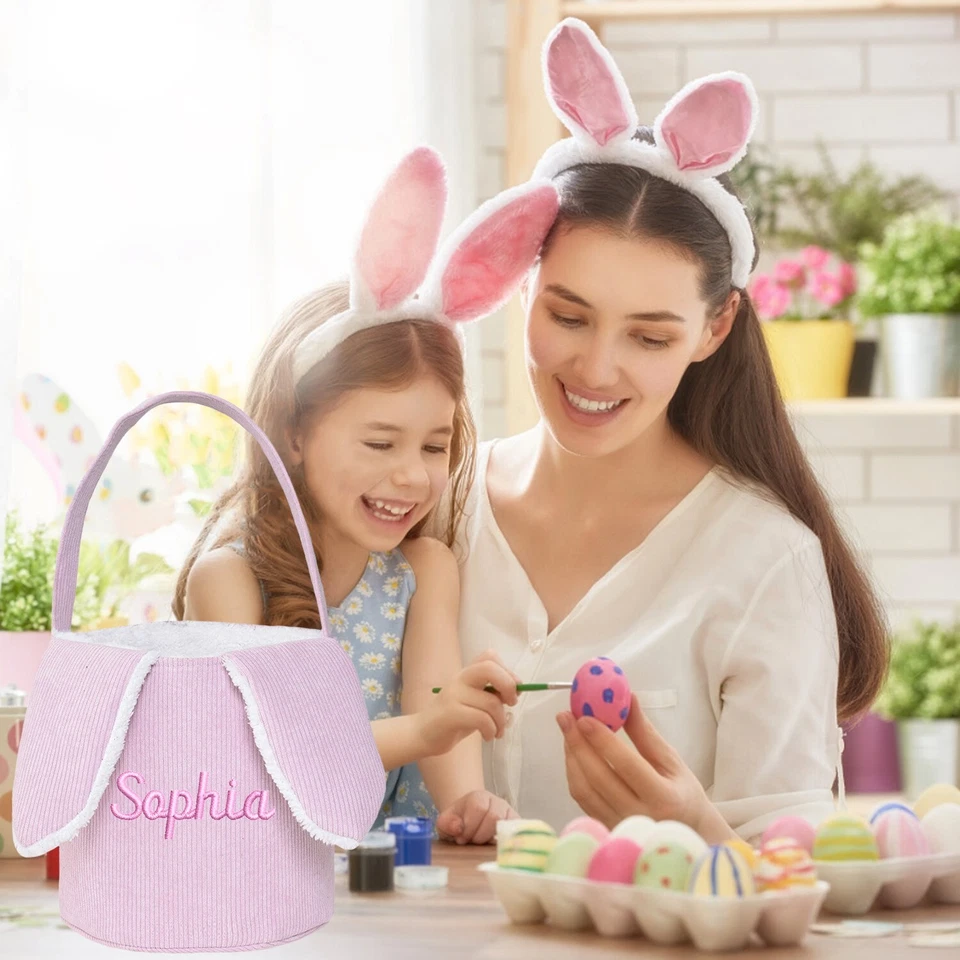 1 pieza Bolso de Oreja de Conejo de Pascua de Lona Bordada Personalizado con Nombre/Texto Foto 4 de 4