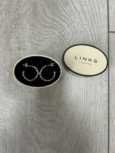LINKS OF LONDON SIGNATURE LINKS STERLING SILVER HOOP EARRINGS RARE CHRISTMAS - Picture 8 of 11