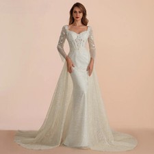 Luxury Mermaid Wedding Dresses Boat Neck Detachable Train Lace Appliques Gowns