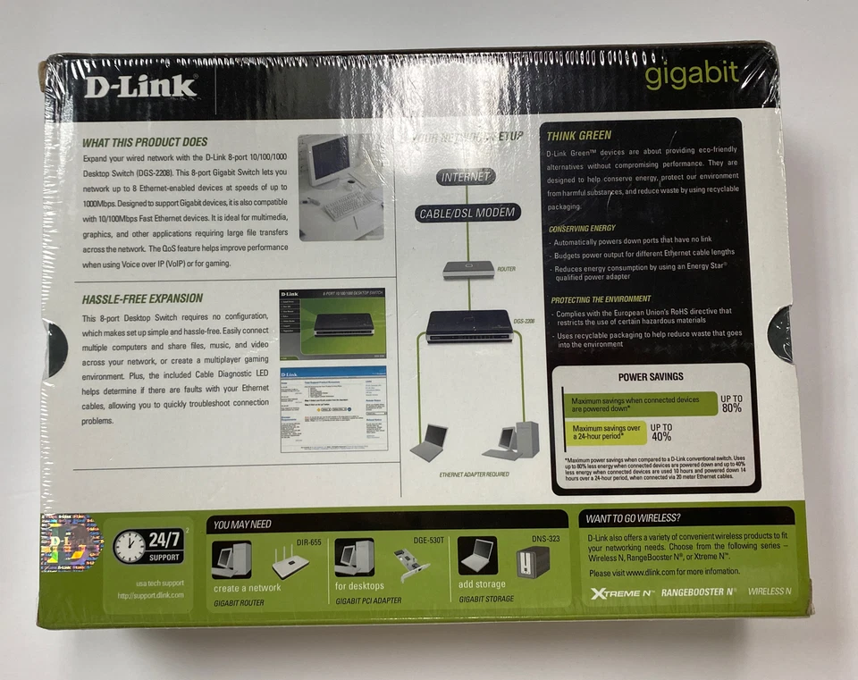 D-Link DGS-2208 Desktop Switch 10/100/1000 8Port - Image 2 of 4