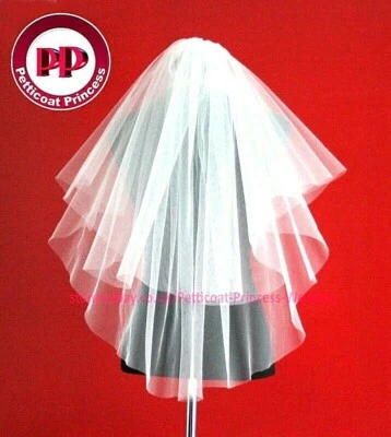 Atemberaubender weißer 2-stufiger schlichter Schleier schulterlang KOSTENLOSER VERSAND