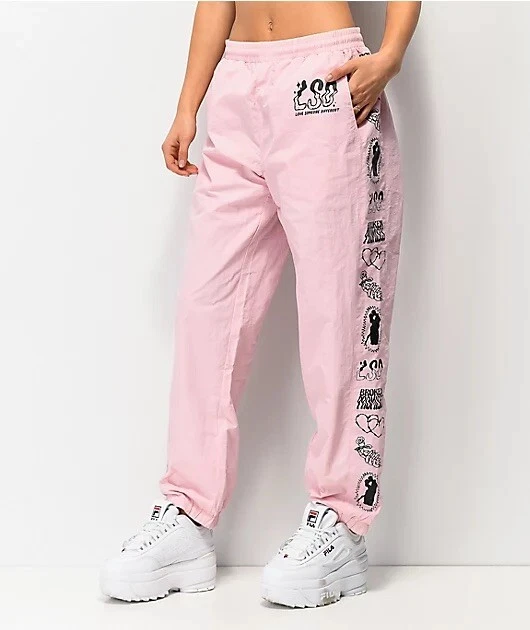 Broken Promises FAKE FAIRYTALE CRINKLE TRACK PANTS Pink Women’s Size L Track