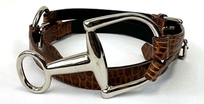 Sandy Duftler Embossed Leather Belt SANDY DUFTLER Snaffle Bit Crocodile Embossed Print Leather  main image 2