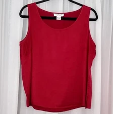 CITRON 100% Silk Satin Crimson Red Scoop Neck Sleeveless Tank Top Blouse L