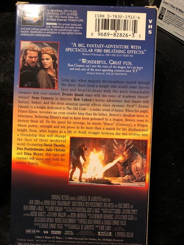 Dragon Heart (VHS -PG13 ) 1996 Universal, Fantasy Adventure.. One Owner - Foto 3 di 3