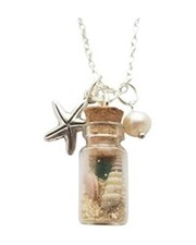 Handmade in Hawaii, sea glass "wish bottle" necklace, starfish charm, Natural