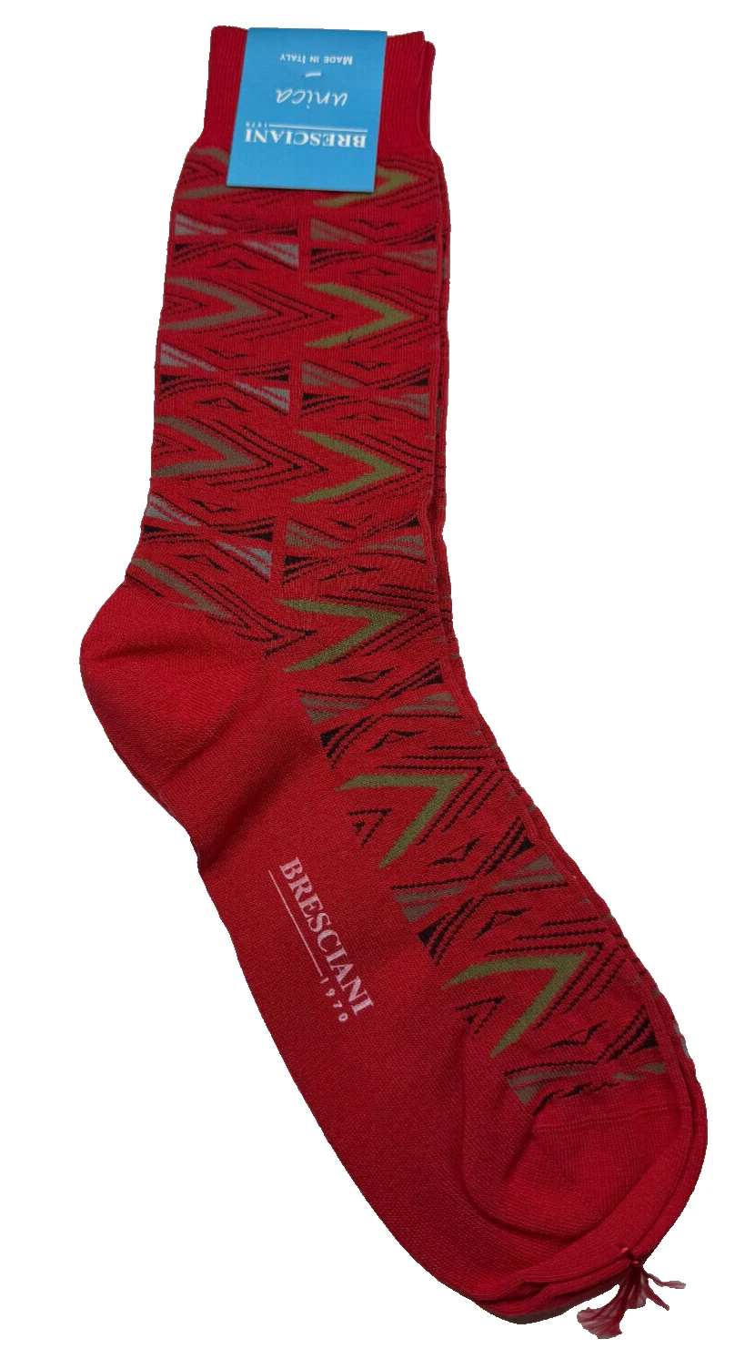 BRESCIANI Socks Cotton Red One Size Luxury Unica Italian Unisex Crew Rosso Moro