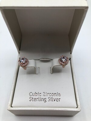 NIB Rachel Ashwell Sterling Silver Pierced Halo Earrings Cubic Zirconia in Box