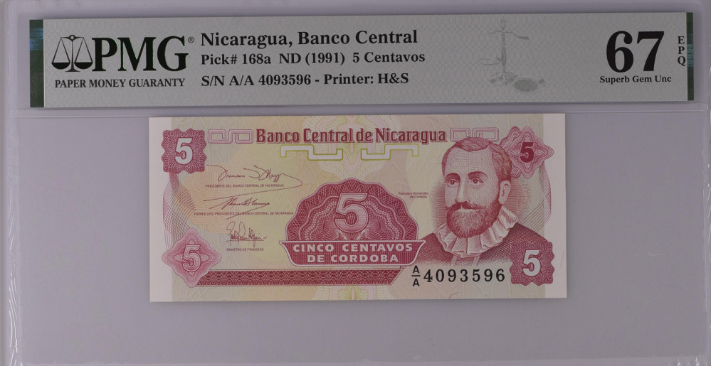 Nicaragua 5 Centavos ND 1991 P 168 a Superb Gem T Max 76% OFF Max 73% OFF UNC EPQ 67 PMG