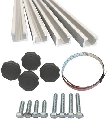 Set 4x 1m Alu C Profil inkl Maßband Griffmuttern M8 Schrauben, 17x11x4,5x2mm