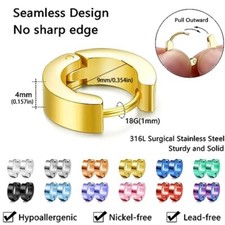 Men Women Surgical Stainless Steel Huggie Silver Black Cartilage Hoop Earrings