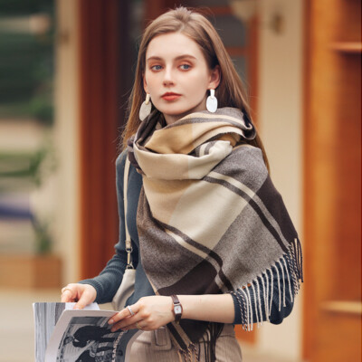 Women's Shawl Lattice Long Thick Soft Winter Warm Large Tassel - Main Image