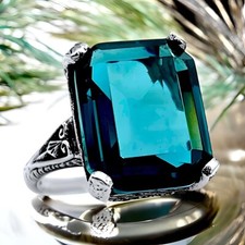 VINTAGE STYLE 925 SOLID STERLING SILVER LONDON BLUE SIMULATED TOPAZ RING 1376