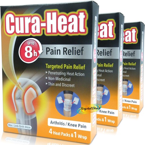 3x Cura Heat Arthritis Knee 4 Heat Packs & 1 Wrap 8H Warm Pain Relief