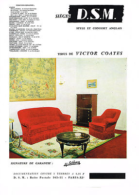 REKLAME WERBUNG 1964 D.S.M Sitze Tissus VICTIR COATES