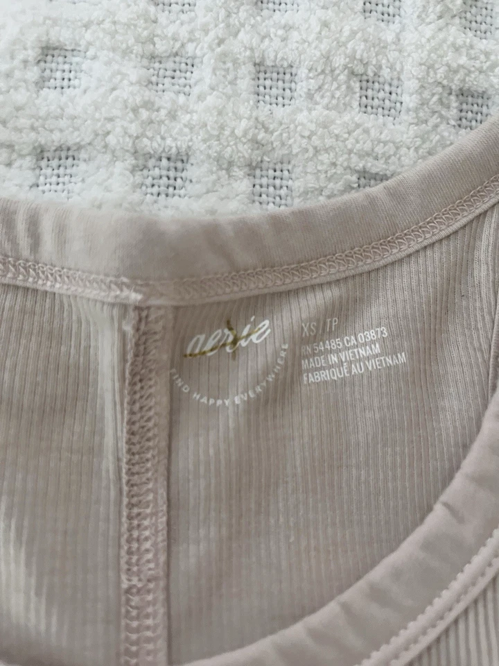 Aerie White Ombre Fade Ribbed Tank Top Boat Neck Racerback XS Neutral - Image 4 of 4