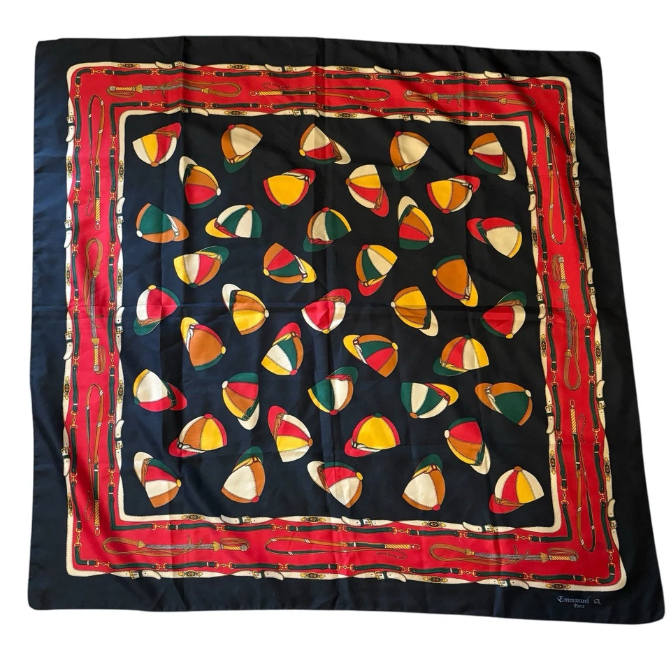 VTG 80’s Scarf Made in Italy 'Jockey Caps' Square Scarf Equestrian Hats Whips - Image 2 of 4