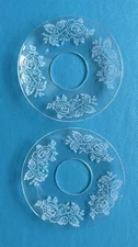 Vintage Set of 2 Clear Glass Bobeches Rose Pattern for Taper Candles ~ READ!!