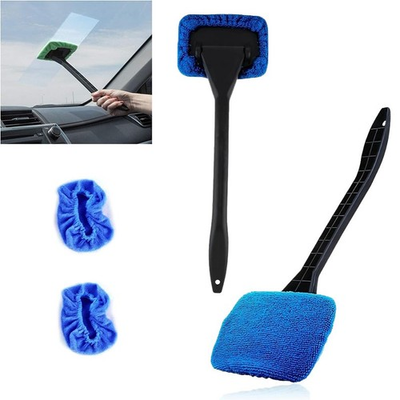 #ad Car Windshield Cleaning Tool – 2 Reusable Microfiber Pads amp; 1 Flexible Handle $3.99