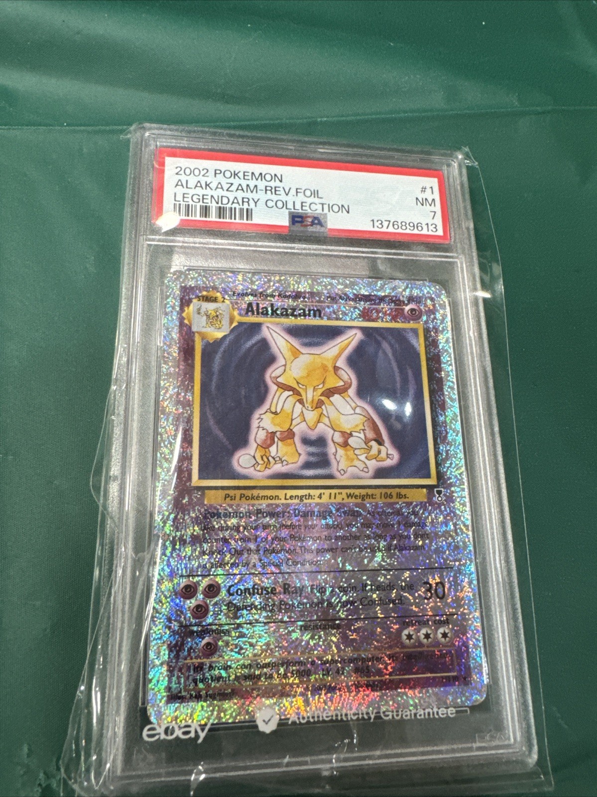 2002 POKEMON LEGENDARY COLLECTION #1 ALAKAZAM REVERSE FOIL PSA 7