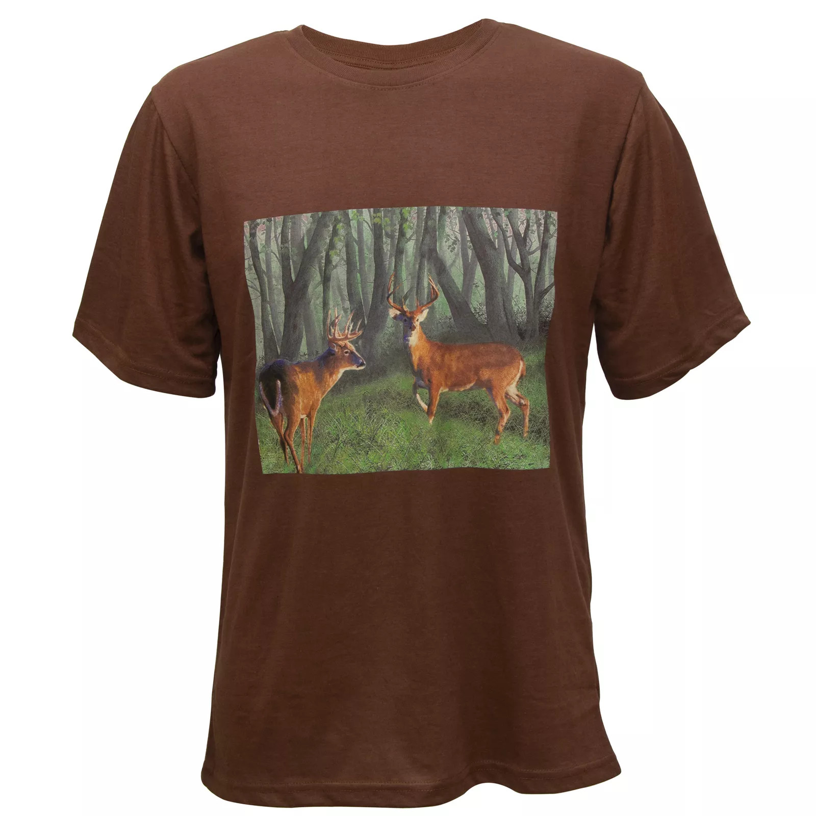 Woodland Creek Deer in the Woods Men's Graphic Print T-Shirt in Brown, Medium