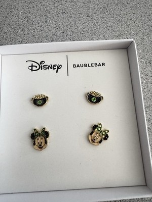 Baublebar Disney Minnie Mouse 2 Pairs St Patrick's Day Earrings Green Rhinestone