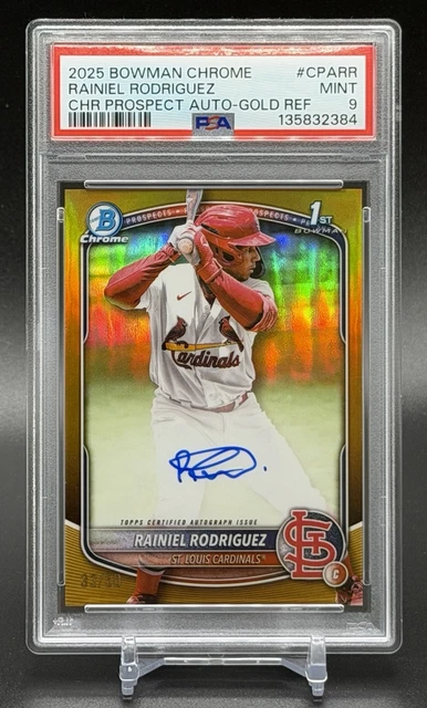 2025 Bowman Chrome⚾️Rainiel Rodriguez 1st Bowman True GOLD Ref. Auto #/50💥PSA 9