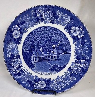 Vintage Jon Roth Mount Vernon Home Gen Washington Blue White Souvenir Plate 10 