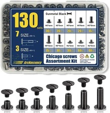 130 Sets Black Chicago Screws Kit M4 M5 Binding Rivets for Leather Belt Book DIY