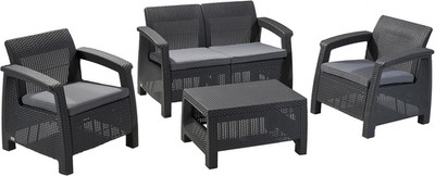 Corfu 4 Piece Set All Weather Outdoor Patio Garden Furniture with Cushions, Char