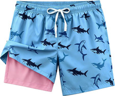 Men'S Swim Trunks Hawaiian Quick Dry 2 in 1 Board Shorts with Pockets Drawstring