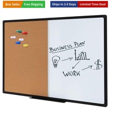 36 x 24 Inch Cork  Dry Erase Combo Board - Magnetic Whiteboard  Bulletin Bo...