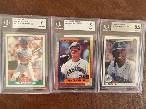 KEN GRIFFEY JR. GRADED 3 CARD LOT - ROOKIE 1989 & 1990 TOPPS/SCORE/UPPER DECK